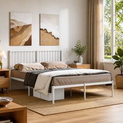 Enhance Your Bedroom with a White Metal Bed Frame 135x190 cm