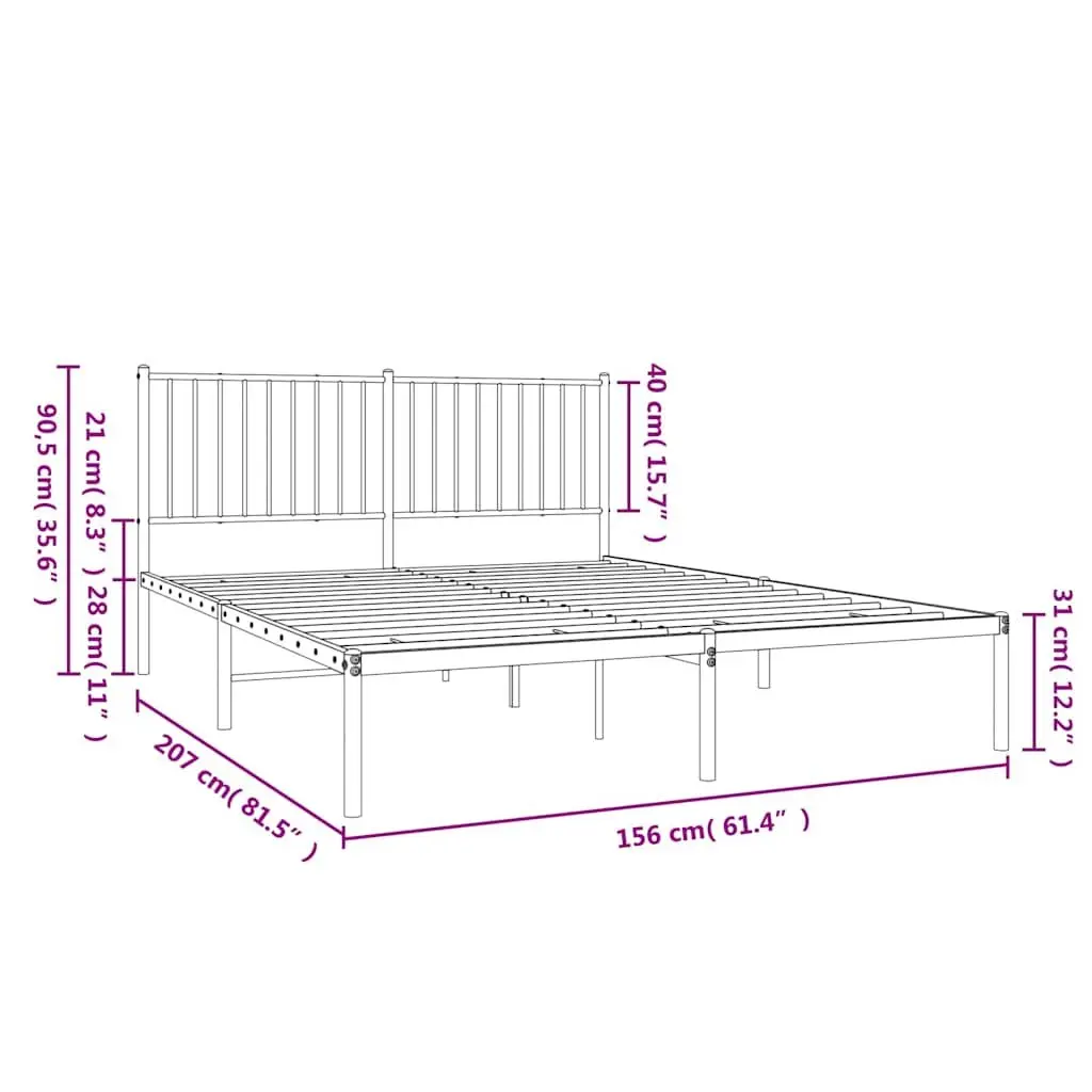 Metal Bed Frame 150x200 cm White with Headboard Storage Space