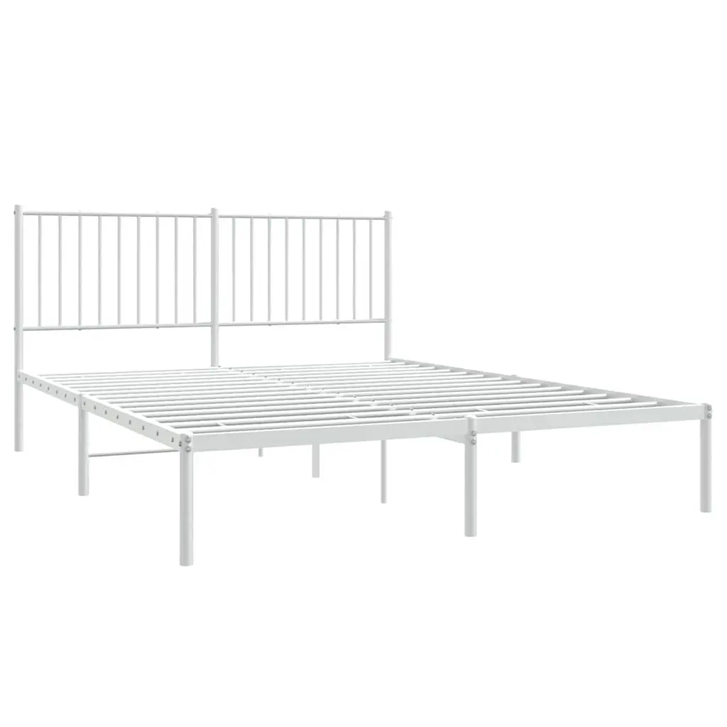 Metal Bed Frame 150x200 cm White with Headboard Storage Space