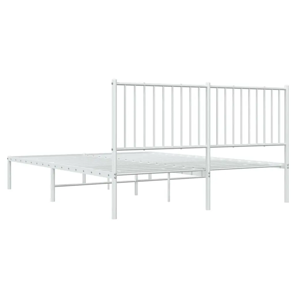 Metal Bed Frame 150x200 cm White with Headboard Storage Space