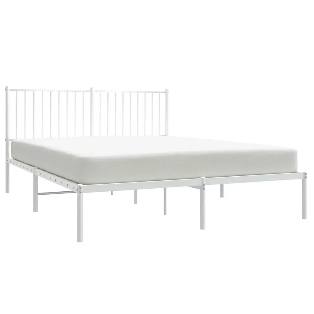 Metal Bed Frame 150x200 cm White with Headboard Storage Space