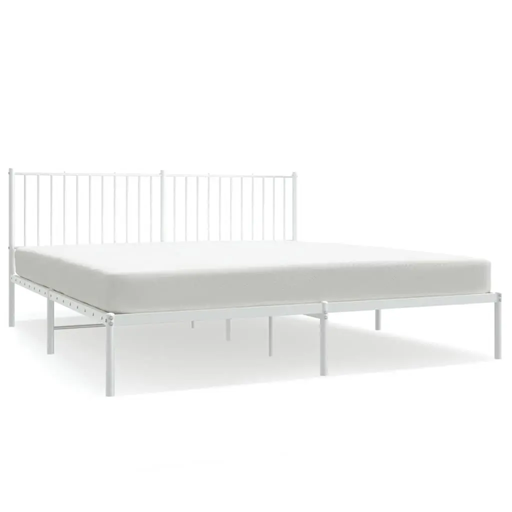 Metal Bed Frame King Size White with Headboard Steel Slats Support 183x203 cm