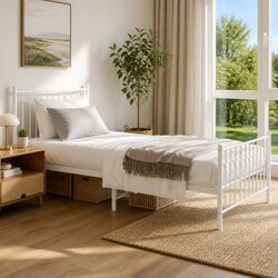 White Metal Bed Frame 90x190 cm Enhances Your Bedroom Space