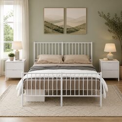 Enhance Your Bedroom with a White Metal Bed Frame 135x190 cm