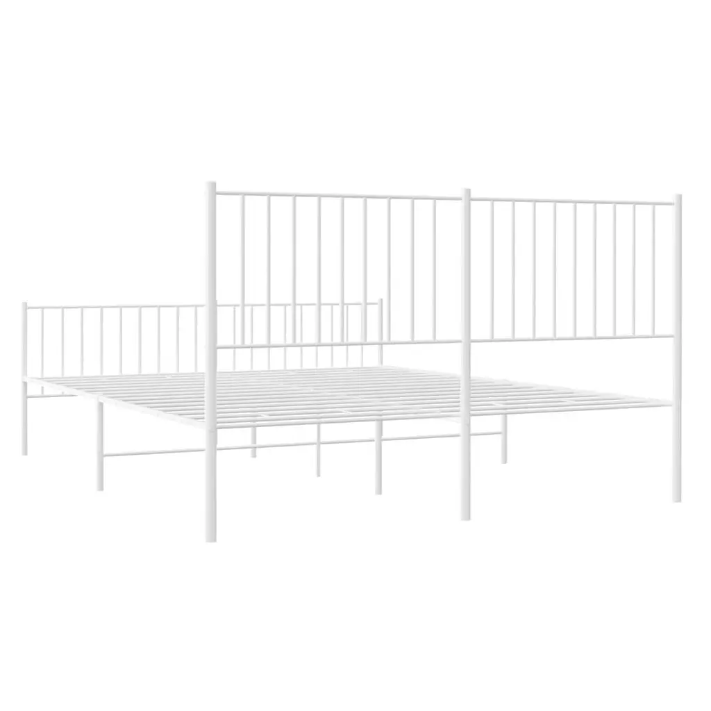 Metal Bed Frame 150x200 cm White Powder-Coated Steel Construction with Headboard and Footboard