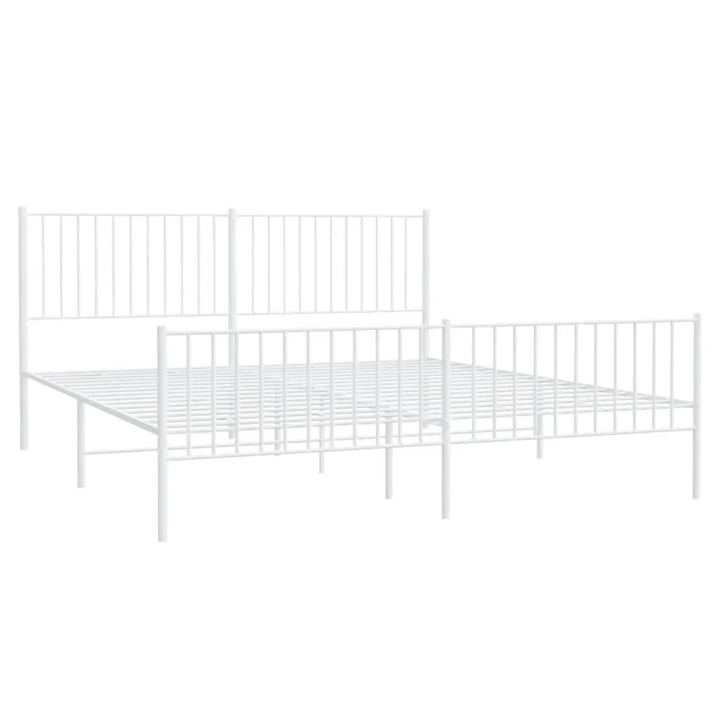 Metal Bed Frame King Size 183x203 cm Powder-Coated Steel with Headboard and Footboard White