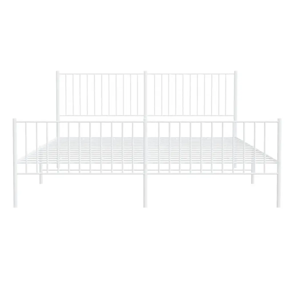 Metal Bed Frame King Size 183x203 cm Powder-Coated Steel with Headboard and Footboard White