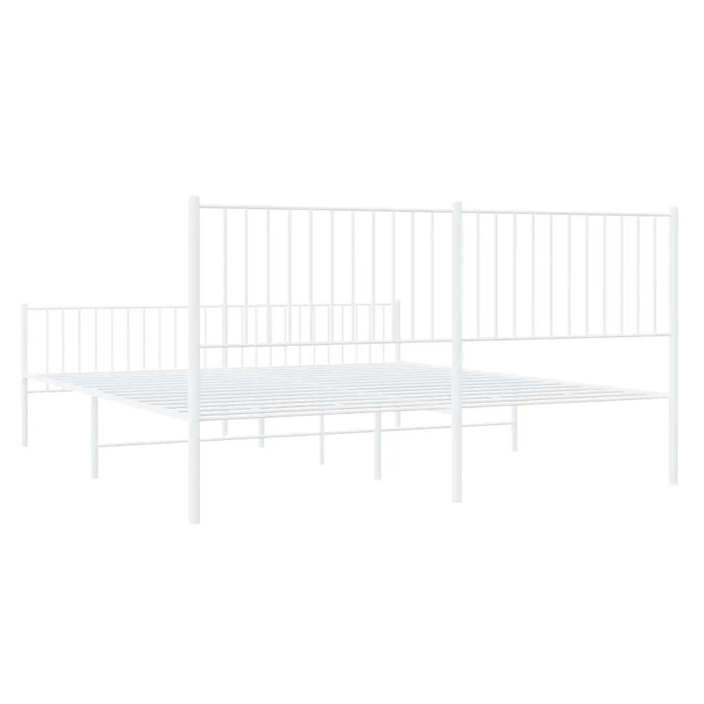 Metal Bed Frame King Size 183x203 cm Powder-Coated Steel with Headboard and Footboard White
