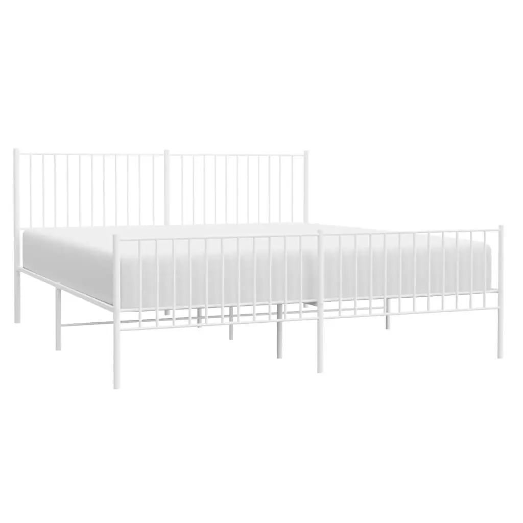 Metal Bed Frame King Size 183x203 cm Powder-Coated Steel with Headboard and Footboard White