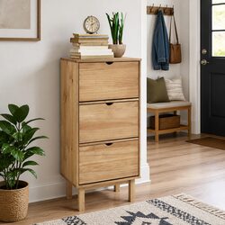 Brown Solid Pine Shoe Cabinet: Organize Your Footwear