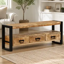 Solid Wood TV Cabinet 120x30x45 cm Brown Mango Media Storage Unit Drawers