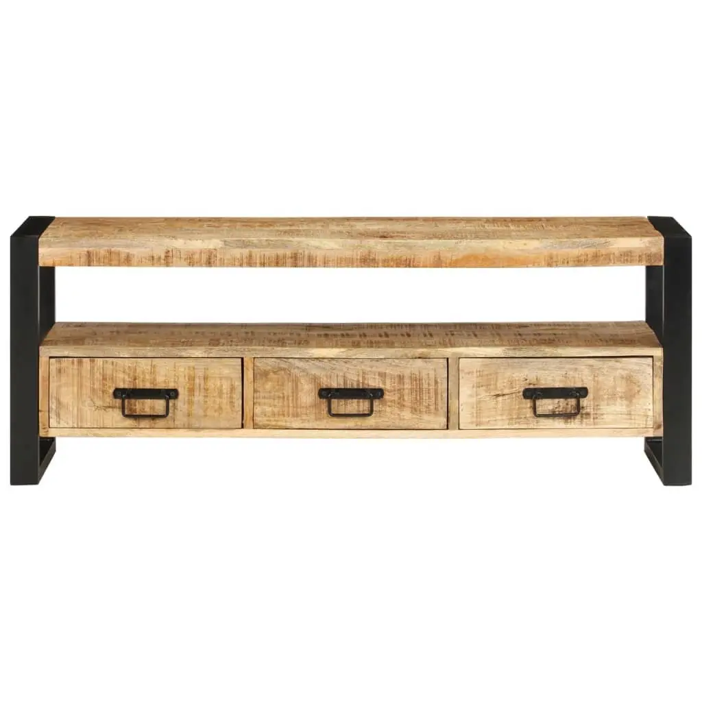 Solid Wood TV Cabinet 120x30x45 cm Brown Mango Media Storage Unit with 3 Drawers and Open Compartment