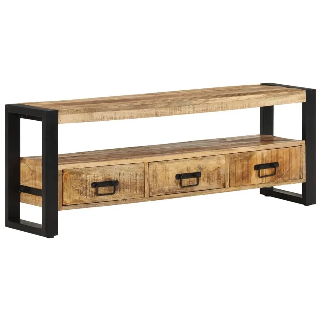 Solid Wood TV Cabinet 120x30x45 cm Brown Mango Media Storage Unit with 3 Drawers and Open Compartment