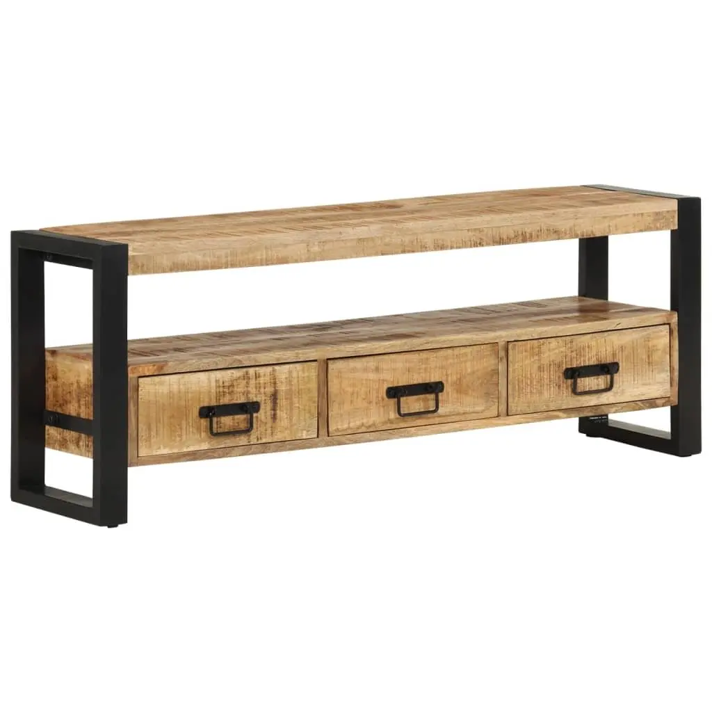 Solid Wood TV Cabinet 120x30x45 cm Brown Mango Media Storage Unit with 3 Drawers and Open Compartment