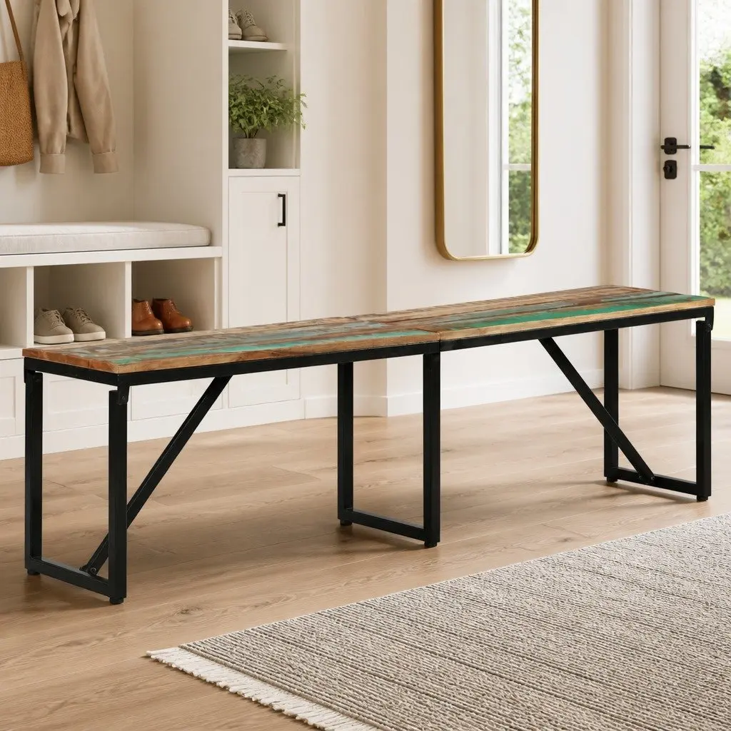 Reclaimed Wood Bench 160x35x46 cm Industrial Style Sturdy Iron Frame