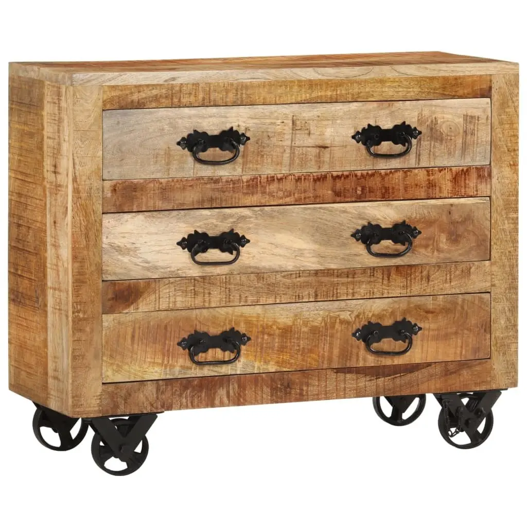 Sideboard 80 x 30 x 65 cm Solid Mango Wood 3 Drawers Storage Cabinet Brown