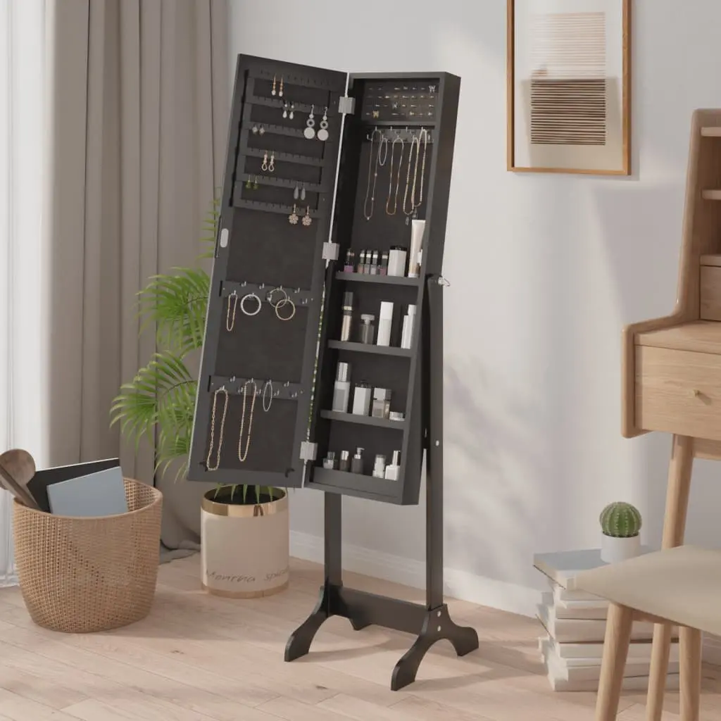 Free-Standing Mirror Black 34x37x146cm Clear Glass Face Engineered Wood Construction