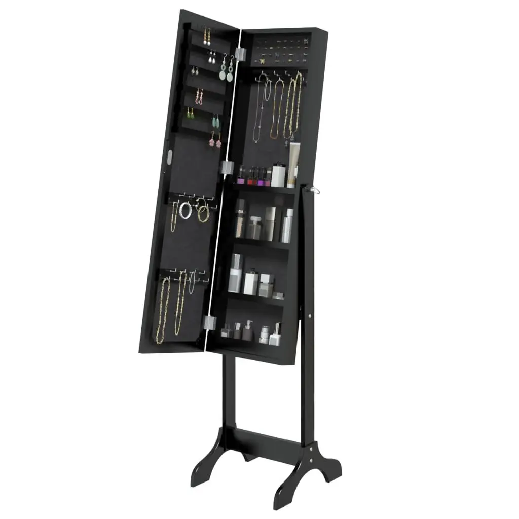 Free-Standing Mirror Black 34x37x146cm Clear Glass Face Engineered Wood Construction