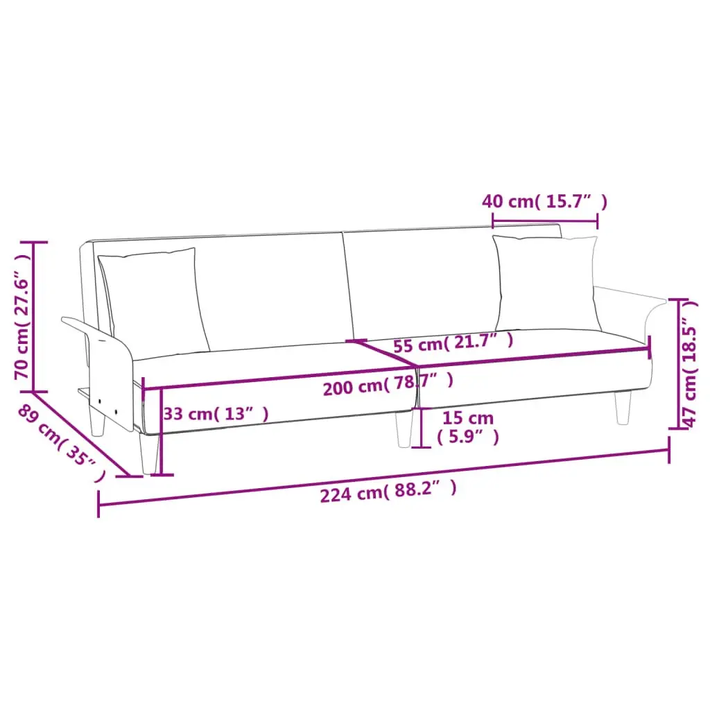 Sofa Bed Grey Fabric Adjustable Backrest with Armrests for Guest Comfort