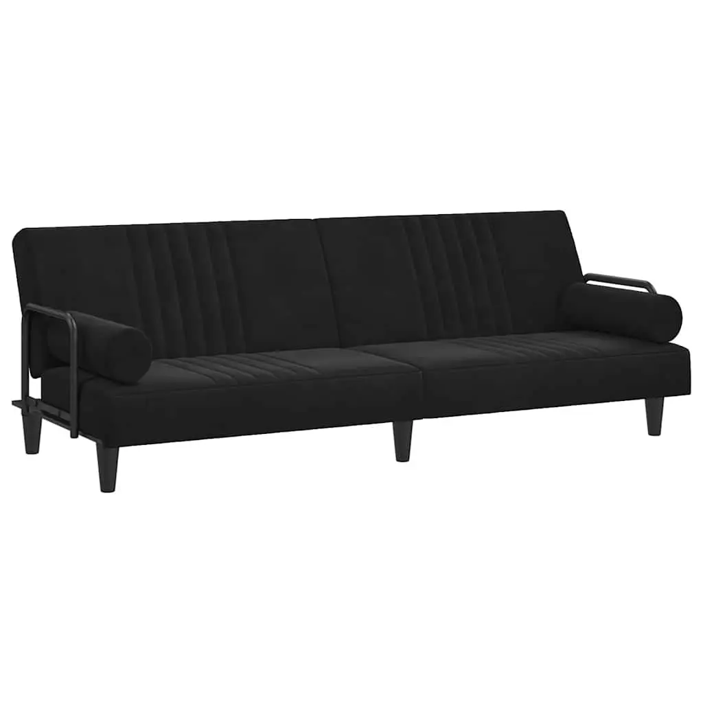 Sofa Bed Black Velvet Adjustable Backrest Armrests