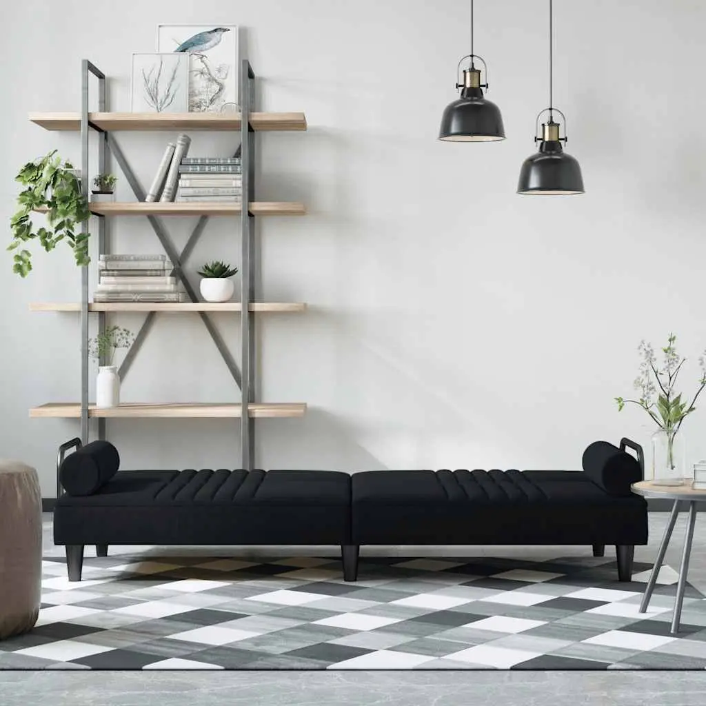 Sofa Bed Black Velvet Adjustable Backrest Armrests