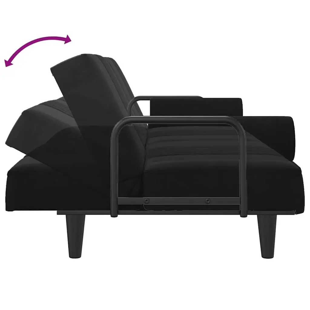 Sofa Bed Black Velvet Adjustable Backrest Armrests