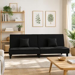 Sofa Bed Black Velvet Adjustable Backrest Sleeper Couch Guest Furniture