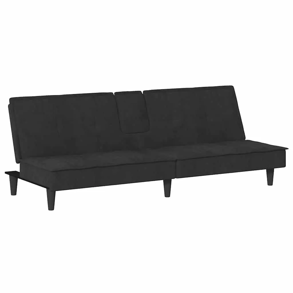 Adjustable Backrest Sofa Bed Black Velvet Sleeper Couch with Cup Holders and USB Charging Ports