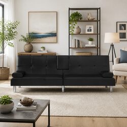 Sofa Bed with Integrated Cup Holders and USB Ports