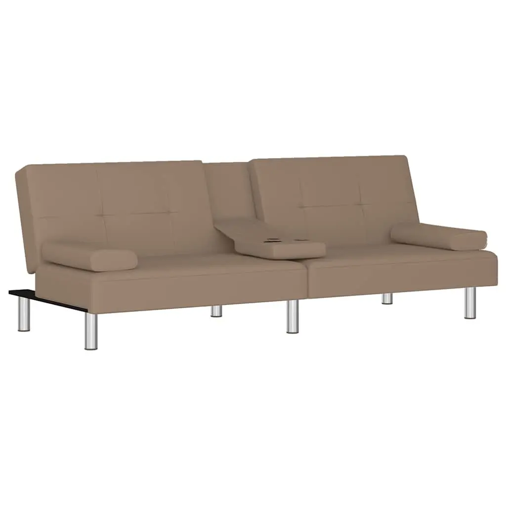 Sofa Bed Adjustable Backrest Faux Leather with Cup Holders and USB Charging Ports