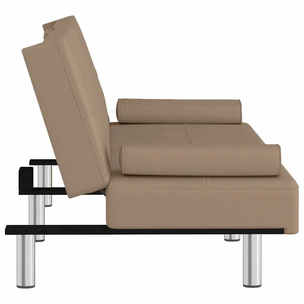 Sofa Bed Adjustable Backrest Faux Leather with Cup Holders and USB Charging Ports
