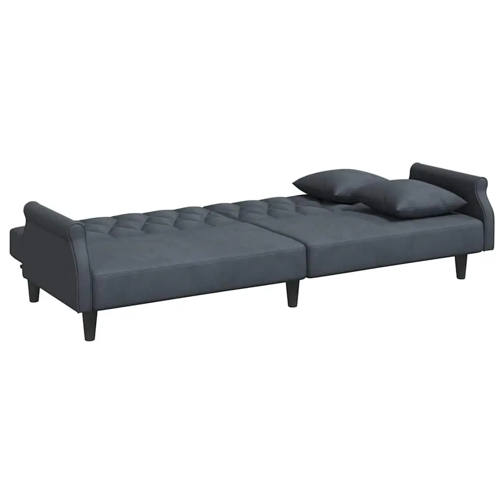 Grey Velvet Sofa Bed Adjustable Backrest Armrests