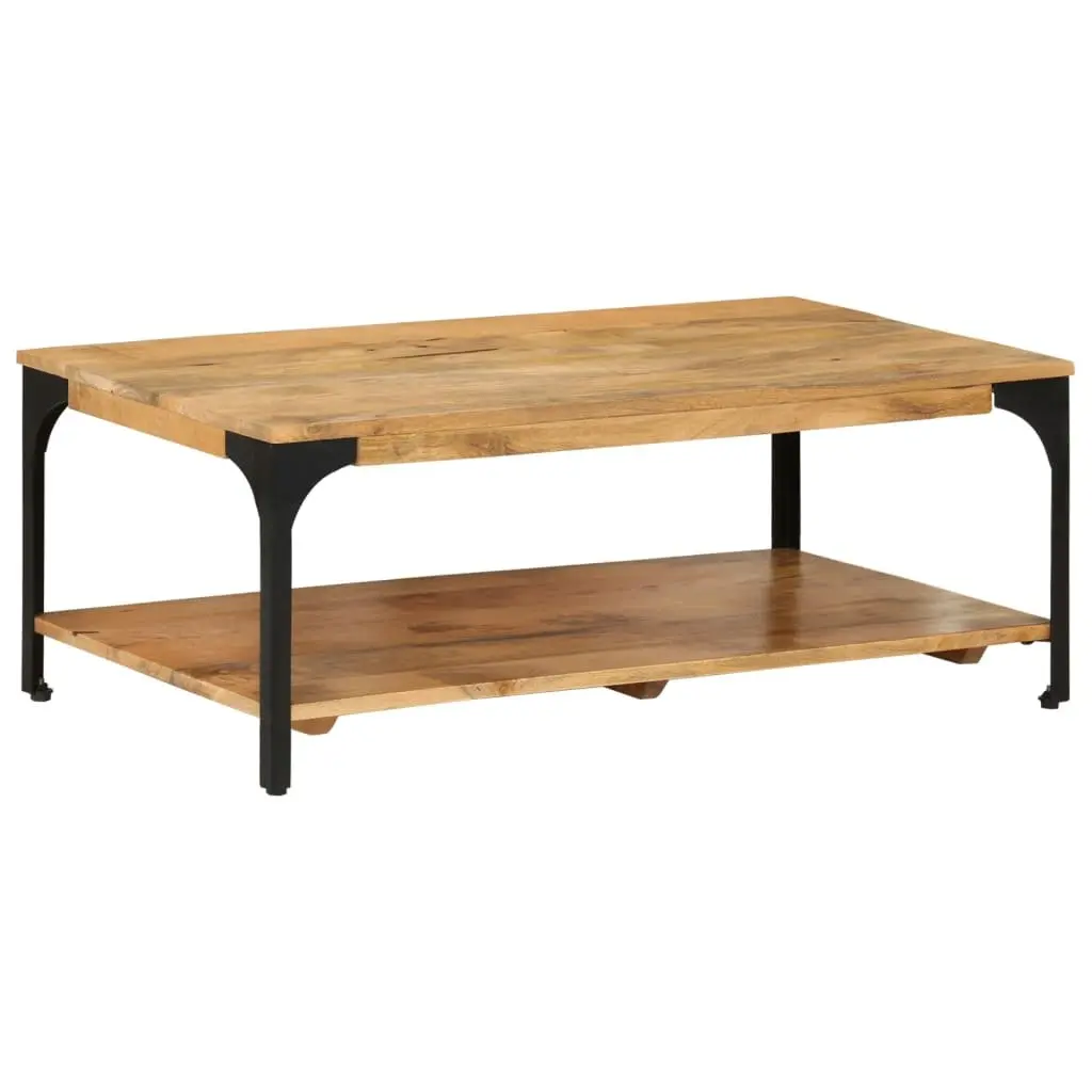 Coffee Table 2-Layer 100cm Brown Solid Wood Mango Steel Frame Living Room Storage