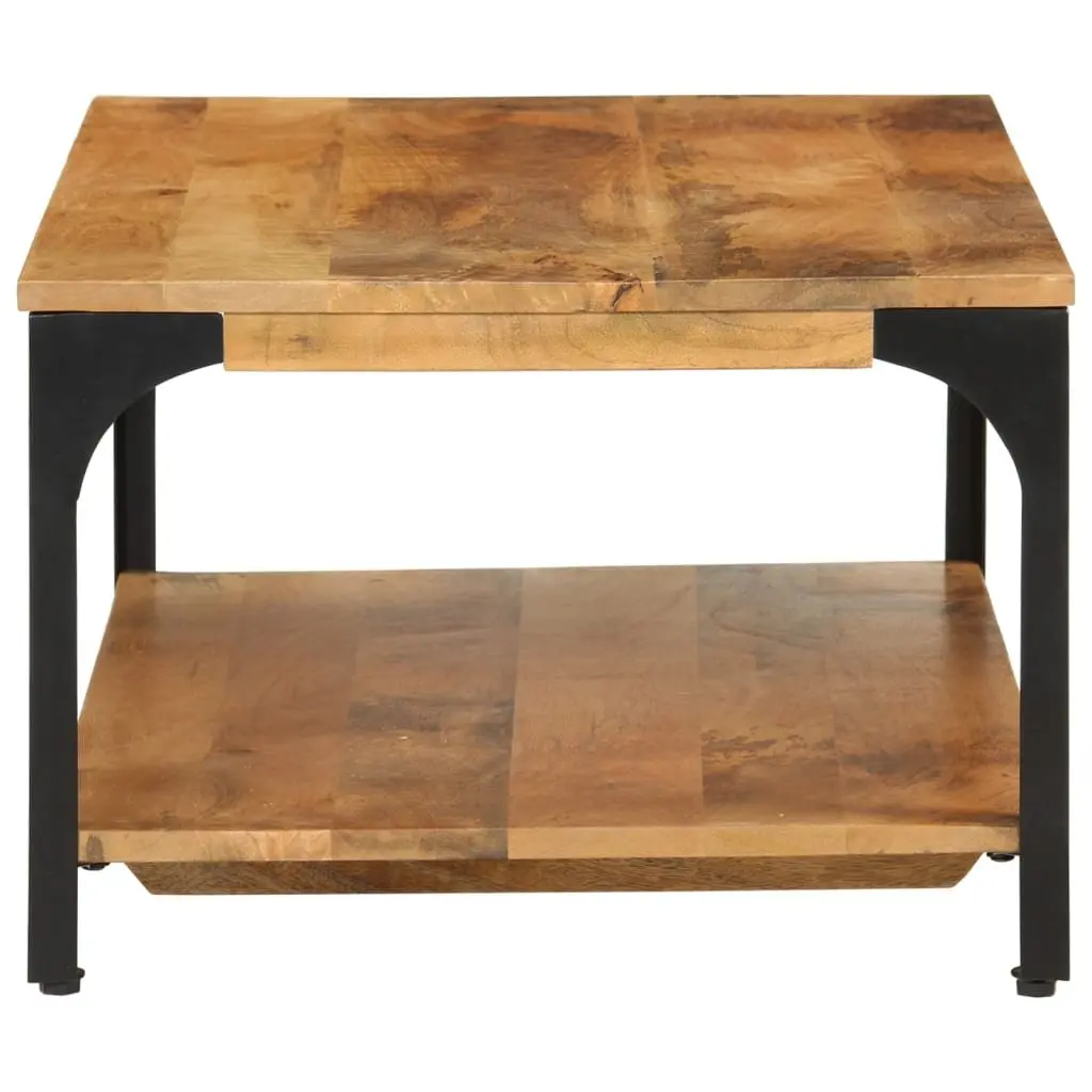 Coffee Table 2-Layer 100cm Brown Solid Wood Mango Steel Frame Living Room Storage