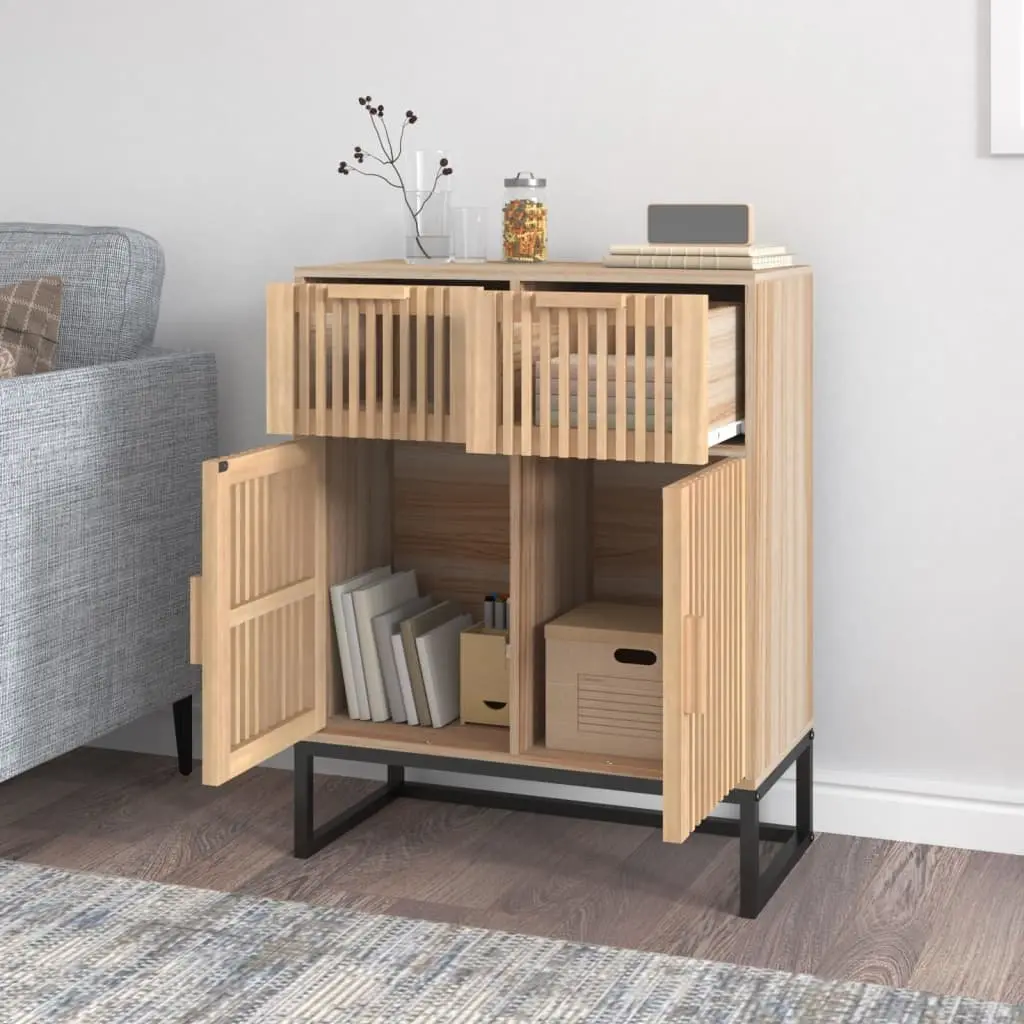 Sideboard Cabinet 60x30x75 cm Brown Engineered Wood with Wooden Doors and Stable Iron Legs