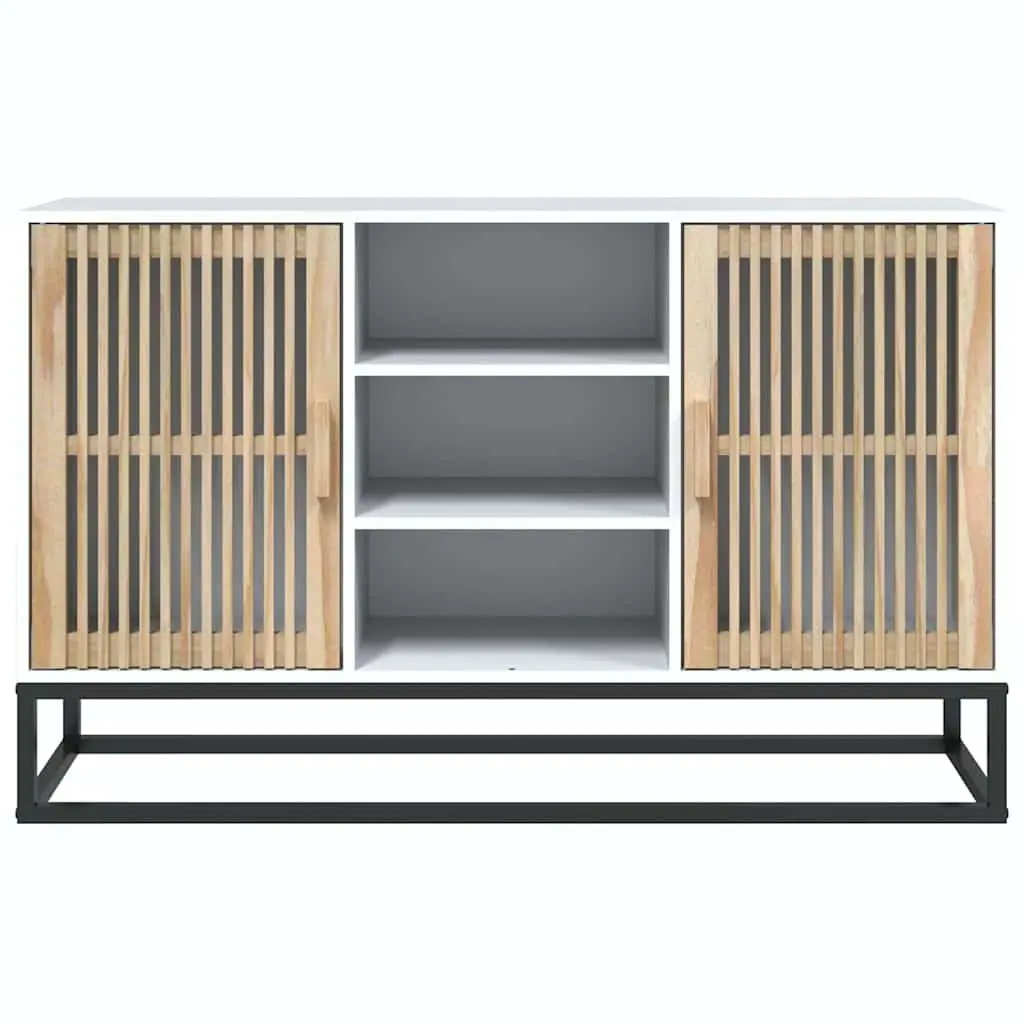 Sideboard White 105x30x65 cm Engineered Wood Storage Cabinet with Wooden Doors and Iron Legs