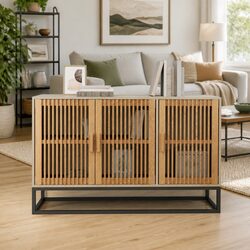 Brown Sideboard Storage Cabinet Living Room Buffet Cupboard Engineered Wood