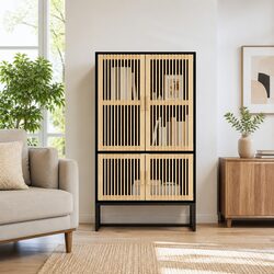 Black Scandinavian Highboard Cabinet for Home Storage 70x35x125 cm