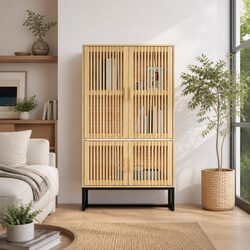 Scandinavian Style Highboard Cabinet 70x35x125cm in Brown