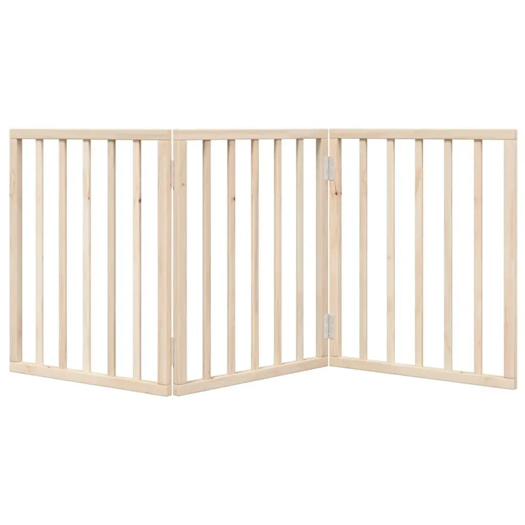 Dog Gate 150cm Foldable 3 Panels Brown Poplar Wood Pet Safety Barrier