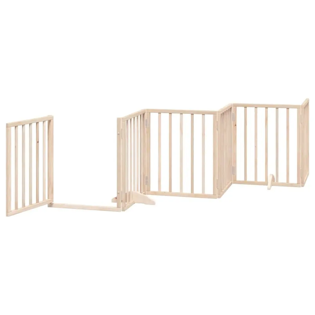Dog Gate 6 Panel Foldable Poplar Wood Pet Barrier with Door Lock Safety Indoor