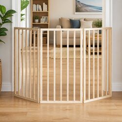 Stylish 3-Panel Dog Gate - 150cm Foldable Brown Barrier
