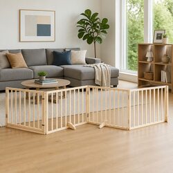 Brown Poplar Wood 4-Panel Dog Gate for Safe Spaces