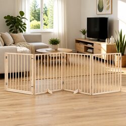 Dog Gate Foldable 4 Panels 320cm Poplar Wood Pet Safety Barrier Door Enclosure