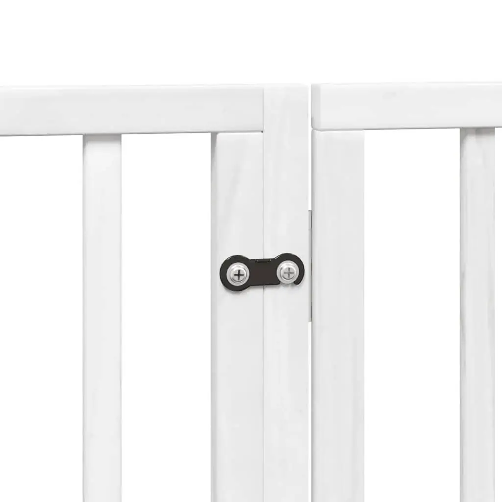 Foldable Dog Gate 4 Panels White Poplar Wood Pet Safety Barrier with Door Panel and Locks