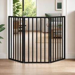 Stylish Black 3-Panel Dog Gate for Home Safety - 150 cm