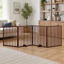 Brown 4-Panel Dog Gate - Ideal for Your Living Space