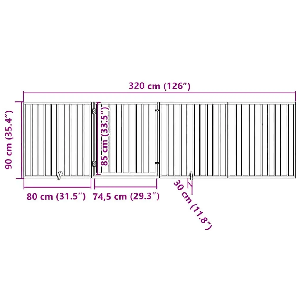 Foldable Dog Safety Barrier Gate 320cm Brown Poplar Wood 4 Panels with Door Panel and Locks for Pets