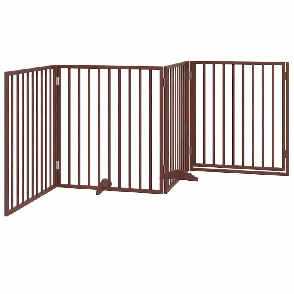 Foldable Dog Safety Barrier Gate 320cm Brown Poplar Wood 4 Panels with Door Panel and Locks for Pets