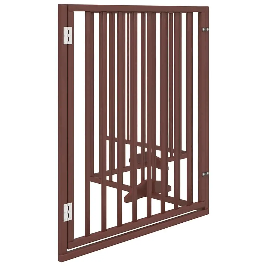 Foldable Dog Safety Barrier Gate 320cm Brown Poplar Wood 4 Panels with Door Panel and Locks for Pets